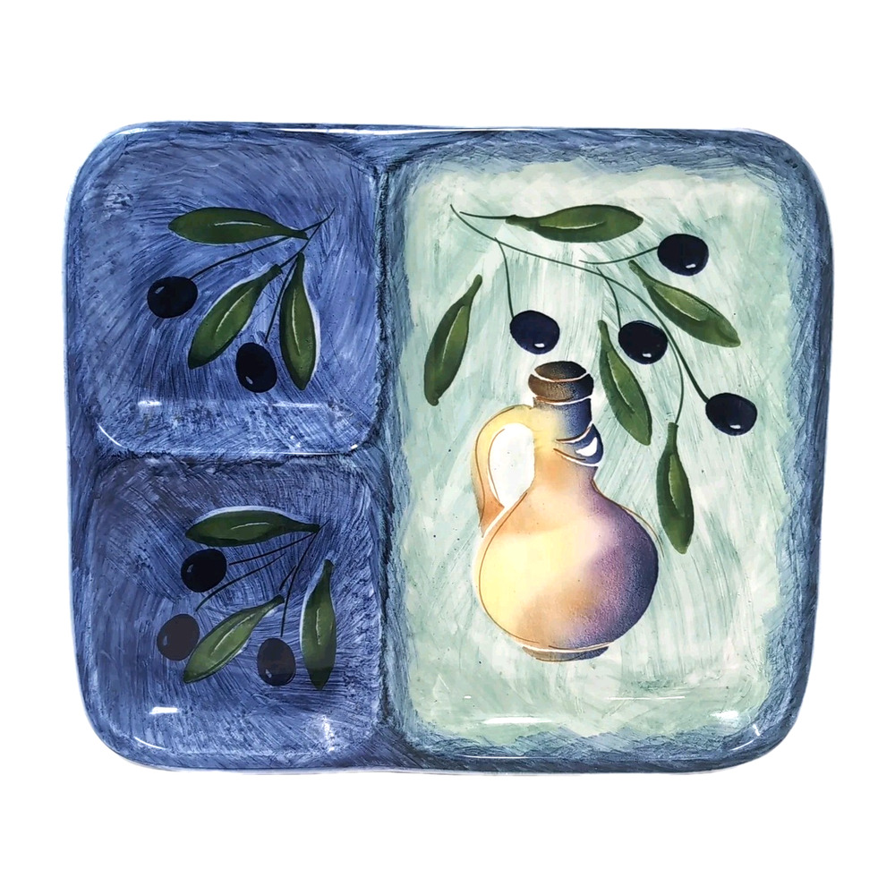JRM Ceramica Divided Serving Plate Tray Made In Italy Hand Painted Blue Green‎